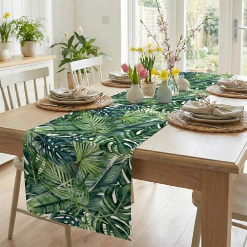 CozyHome&Living Tischläufer Monstera 40x140 cm Wasser- und Fleckenabweisend | Tropischer Monstera Tischläufer mit Fleckschutz, wasserabweisend und dekorativ für Küche, Esstisch und Gartenparty