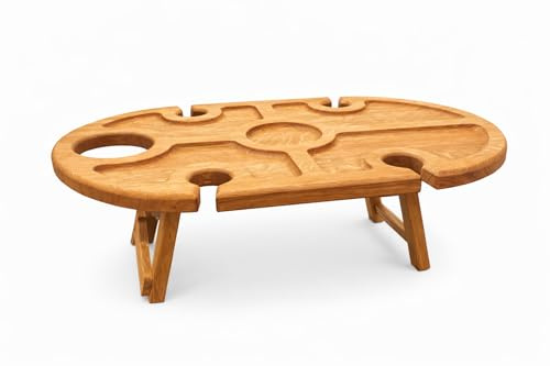 Bodega75 Mesa de Vino de Madera Portátil – Mesa Picnic para Copas y Botella – Ideal para Terraza y Regalo para Amantes del Vino
