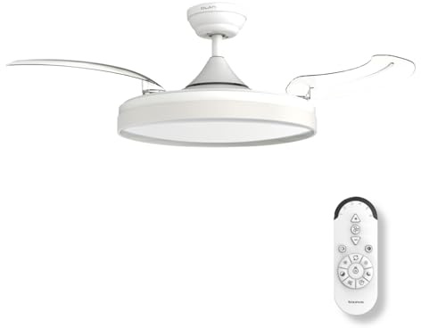 Taurus CEILING FAN POLAR HIDE&GO | Ventilador de Techo 107 cm con Aspas Retráctiles Transparentes | Motor DC 30W Ultra Silencioso | Luz LED 36W Regulable | Modo Invierno-Verano