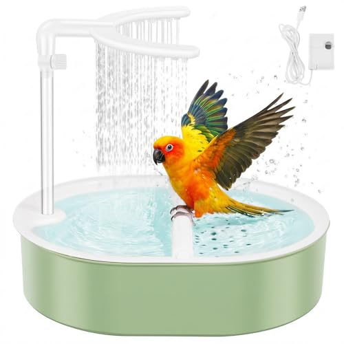 Vogeldusche Wellensittich,Wellensittich Dusche,Doppelte Vogel Dusche mit Einstellbar Wasserdurchfluss,USB Stromschleife Vogeltränke,Vogel Badewanne,für Unzertrennliche,Wellensittiche,Heimvögel(grün)