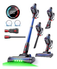 Slivamo Aspirapolvere Senza Fil Potente, 40KPa/45Min/500W, Autoportante, Leggero Scopa Elettrica Senza Fili con Luce LED Verde, per Pavimenti Duri, blu navy