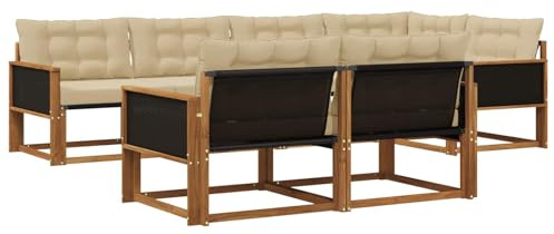 vidaXL Outdoor-Sofagarnitur mit Kissen 7 pcs Natur und Beige, Garten-Sofa, modernes Outdoor-Möbel, strapazierfähige Lounge, Sitzgruppe für Terrasse und Komfort