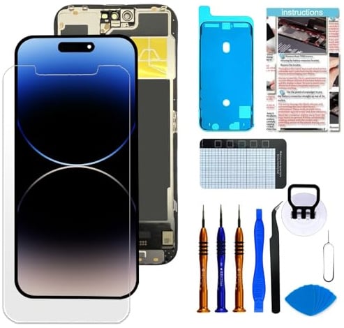 OLED Screen for iPhone 14 Pro Max Replacement Screen [Soft OLED with True Tone, NOT Hard LCD], Full HD Digitizer Assembly with Repair Tools Kit, Waterproof Adhesive, Screen Protector & Video Guide