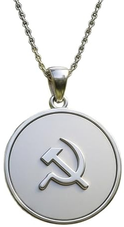 LKBEADS Hammer and Sickle Embossed Pendant Necklace Made in 925 Sterling Silver With Silver Plating 18 Cable Chain Round Shape Charm For Unisex Jewelry |LK_EMBO_00903