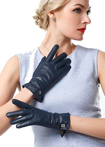 NappaNovum Damen Italienische Lederhandschuhe Lammfell Winter Komfort Handschuhe (Touchscreen oder Non-Touchscreen), dunkles marineblau, Small