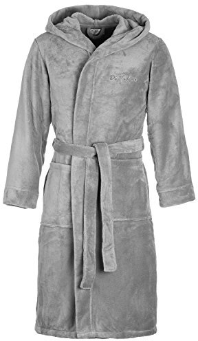 Di Vadini Unisex Herren Damen Bademantel Florenz mit Kapuze I Morgenmantel flauschig I Nachtwäsche aus edler Mikrofaser Farbe: anthrazit Gr. XXL