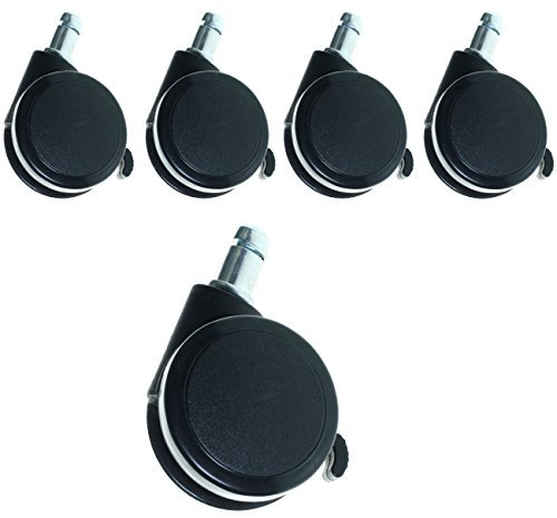 TUKA 5er Hartbodenrollen mit externer Bremsen, Bürostuhl Drehstuhl Rollen Stift 11 mm, Stuhlrollen Parkett, Büro-Stuhl-Rollen für Hartböden, einstellbare externe Bremse, Schwarz, TKD3202 Black