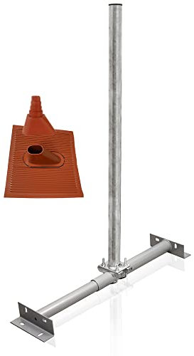 PremiumX Basic X100-48 Dachsparrenhalter Montage Set für Satellitenschüssel Sparrenhalter 1m Mast SAT ALU-Ziegel Manschette rot