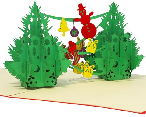 LINPOPUP®, LIN17557, POP UP 3D Weihnachtskarten, Pop Up Weihnachten, Pop Up Weihnachtskarte, 3D Karten Weihnachten,Tannenbäume, Große Karte 15 x 20 cm, N449