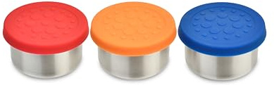 Mini-Behälter 3er-Set für Bento Box von LunchBots | Kleine Edelstahl Dosen 45ml mit auslaufsicherem Deckel für Dips, Dressings, Saucen und Gewürze | Lunchbox Zubehör | Grundfarben