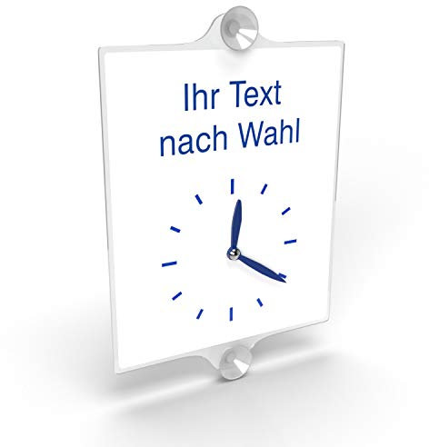 Betriebsausstattung24 Individuelles Ladentürschild - Plexiglasschild mit einstellbarer Uhrzeit für den Einzelhandel - Hinweisschild mit Saugnäpfen für Gewerbe und Privat (Text nach Wahl, 21 x 30 cm)
