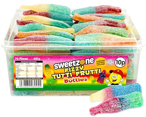 Sweetzone Fizzy Tutti Frutti Bottles 805g 70pcs | Fizzy tutti frutti bottle gummies, Halal soft fruit chews, bulk tub, party pick and mix, retro sweets for all ages