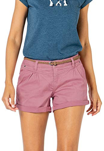 Sublevel Damen Kurze Hose Stretch-Shorts mit Flecht-Gürtel Dark-Rose XL