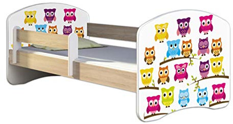 Kinderbett Jugendbett mit einer Schublade und Matratze Sonoma mit Rausfallschutz Lattenrost ACMA II 140x70 160x80 180x80 (31 Eule, 180x80)