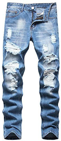 AITITIA Men's Ripped Regular Fit Jeans (28, 332 Blue)