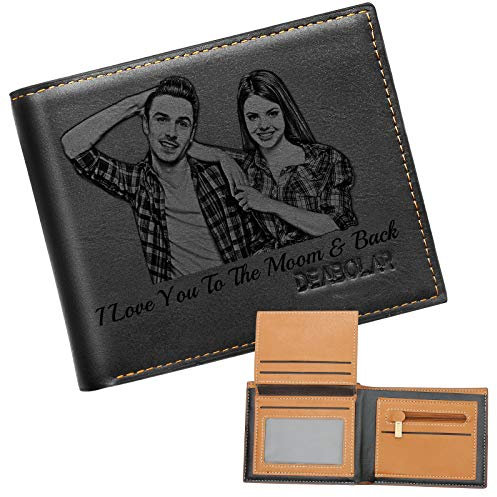 Personalisiert Geldbeutel Herren,Leder GeldböRse mit Foto,Gravur Portemonnaie MitmüNzfach,Bifold Geldbörsen mit Bild,Geschenke für Damen (Schwarz)