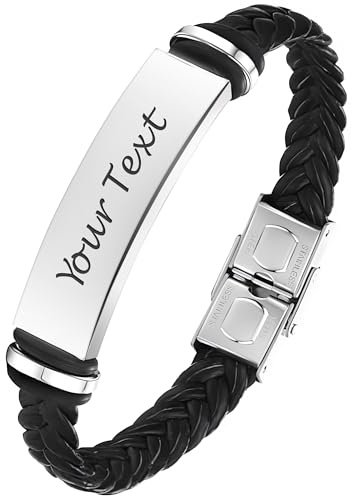 EDSG Personalised Mens Bracelet | Leather Engraved Bracelet Gift for Boyfriend Husband Dad Bestman | Gift for Christmas, Birthday, Wedding, Anniversary, Father's Day | Customised Name