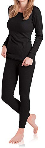 MT Damen Ski- & Thermowäsche Set - warme Unterwäsche Langarm mit weicher Innenseite - Schwarz L