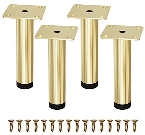 Mimhooy Lot de 4 pieds de meubles de 10,2 cm en métal moderne pour canapé, chaise, ottoman, armoire, table (doré)