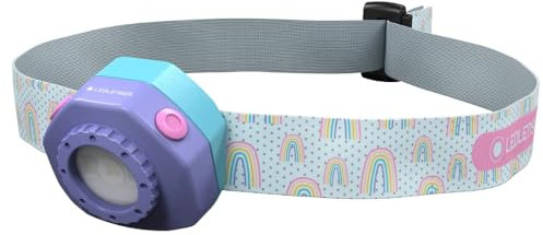 Ledlenser KIDLED4R Linterna frontal LED para niños en color lila | Lámpara de cabeza LED recargable de bajo consumo | 4 modos de color y función de parpadeo | Lámparas infantiles para niños | Linterna