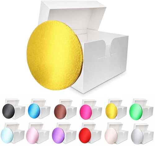 LARRYROO Colour Cake Drum Board & White Box + Lid Combo Pack for Wedding, Birthday Cakes (Gold, 16 Inches)
