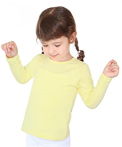 Lilax Girls' Basic Long Sleeve Round Neck Cotton T-Shirt, Lemon Yellow, 5 Years