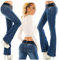 RED SEVENTY - Jeans da donna, elasticizzati, con taglio a stivale, colore: blu sbiadito con cintura, W352, 38