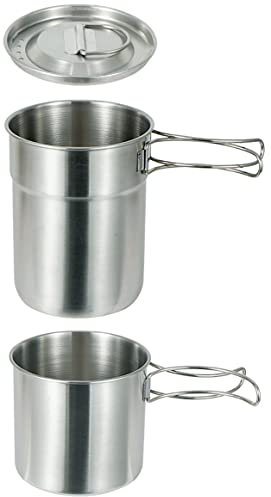 DZRZVD Camping Cups and Mugs Pot 2Pcs -304 Food Grade Stainless Steel - Outdoor Cookware Set with Vented Lid -33oz Big+24oz Small for Backpacking Picnic Hiking