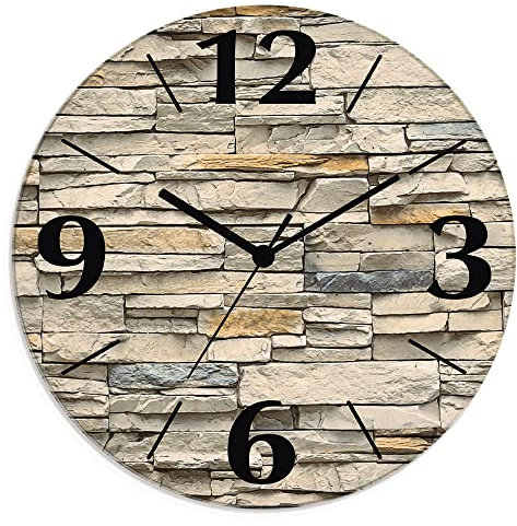 ARTLAND Wanddeko Wanduhr ohne Tickgeräusche aus Glas Funkuhr Ø 30 cm Rund Lautlos Ø 30 cm Braune alte Ziegelmauer R2QS
