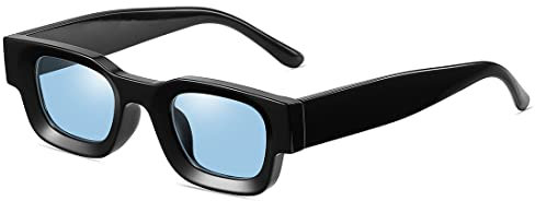 kachawoo Kleine polarisierte Sonnenbrille, dicker Rahmen, quadratische Sonnenbrille, Herren, schwarzer Leopard, Damen-Sonnenschutz, Uv400, Unisex-Brille (black with blue)