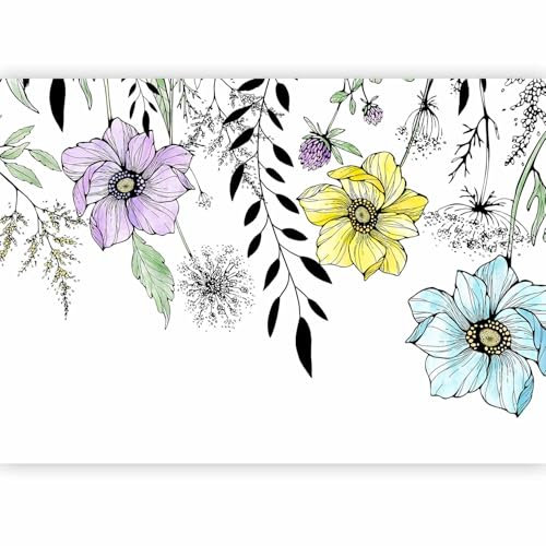 murando - Papier peint panoramique nature 350x256 cm - Revêtement mural décoration salon - Design moderne - Jaune blanc gris marron - Prairie lineart graphique plantes fleurs salon b-C-10123-a-c