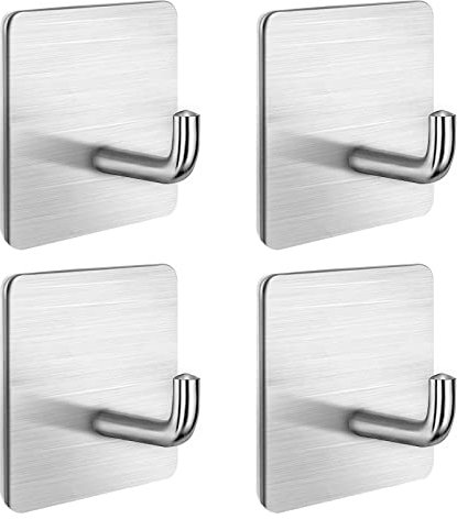 LgowithU Lot de 4 crochets autocollants en acier inoxydable pour serviettes, porte-manteaux, portes, murs, portes, cuisines, salles de bains, toilettes
