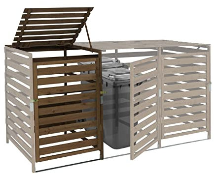 XL 1er-/2er-Mülltonnenverkleidung Erweiterung HWC-H62, Mülltonnenbox, 114x67x97cm Massiv-Holz - Dunkelbraun