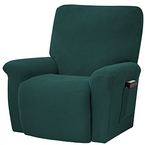 TOPCHANCES Stretch Liegestuhl Abdeckung, Liegestuhl Schonbezüge Couchbezug Antirutsch Sofa Schonbezug, Möbelschutz mit Gummizug Unterseite Seitentasche (Dunkelgrün), TYT01, Einheitsgröße