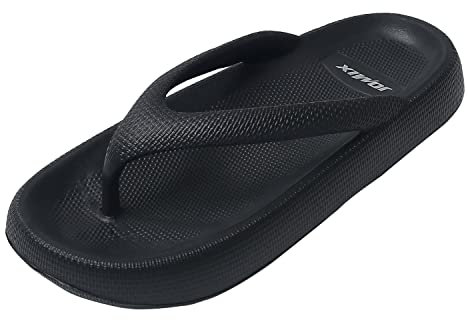 JOMIX Sommer Flip Flops Damen Dicke Sohle Schlappen Weiche Sandalen Einfarbige Badelatschen Badeschlappen Meer Pool Strand Schwimmen (Schwarz, 38 EU)
