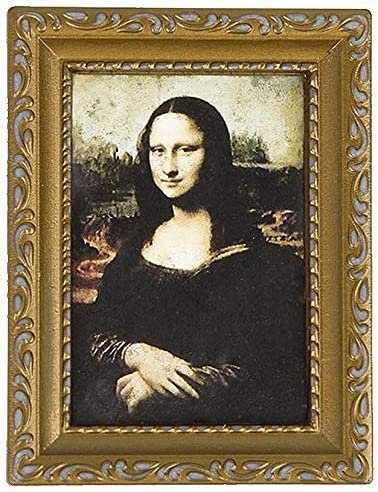 Aeromdale Puppenhaus Bild Vintage Golden Gerahmtes Bild von Mona Lisa 1/12 Puppenhaus 8,1 x 6,1 cm für Puppenhaus Dekoration
