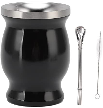 Zucca Naturale Yerba Mate da 230 Ml, Set di Tazze da tè (tazza Mate Tradizionale originale), Include Cannucce Yerba Mate e Pennello, Acciaio Inossidabile, Doppia Parete
