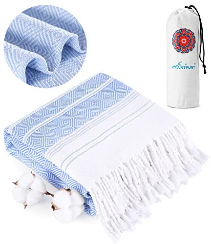 Serviette de plage turque à séchage rapide, anti-sable, douce, absorbante, surdimensionnée, pour adulte, serviette de bain, longue et large, à rayures, motif nuage, tapis en lin, léger, fin, bleu