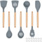 Cooking Utensils Set, HaWare 7 Pcs Silicone Kitchen Utensils with Wooden Handle, Includes Spatula/Ladle/Slotted Turner/Serving Spoon/Pasta Server, Non-Stick Cookware Friendly & Heat Resistant-Grey