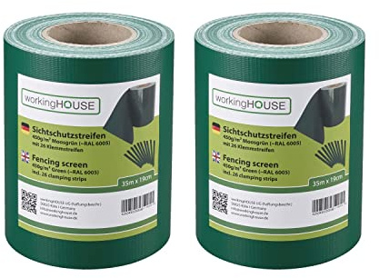 WORKINGHOUSE Sichtschutzstreifen Doppelstabmatten 450g/m² 2x35m Grün | Doppelstabmattenzaun & Zaun Sichtschutz, RAL 6005 – Standard 450g/m², wetterfest, inkl. Clips