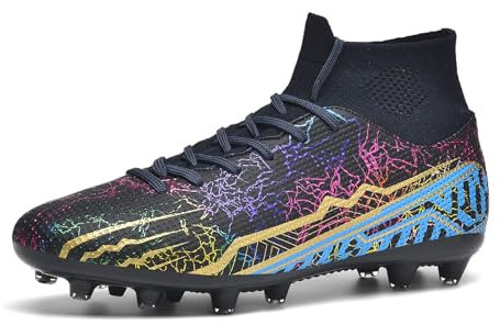 ELAPHURUS Fußballschuhe Herren High Top Spike Cleats Fussballschuhe Outdoor Sportschuhe Professionelle Athletics Trainingsschuhe Fußball Stiefel, Schwarz, 43EU
