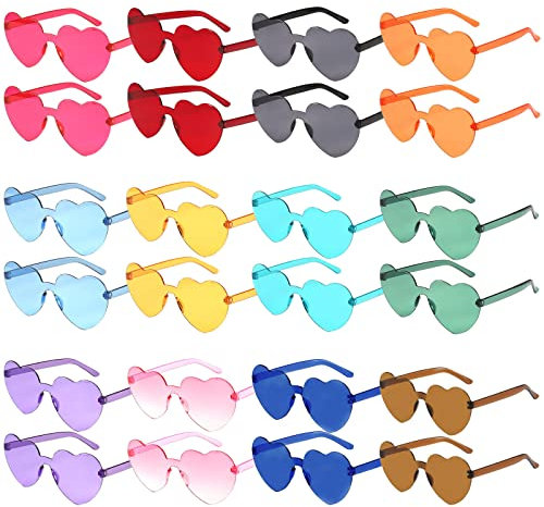 ZCOINS 24 Herzbrille Herz sonnenbrille, Herzchen Brille Party brille, Rahmenlose Bunten Lustige Brille für Geburtstagsfeier, Fasching, Karneval, Malle, für Kinder und Erwachsene