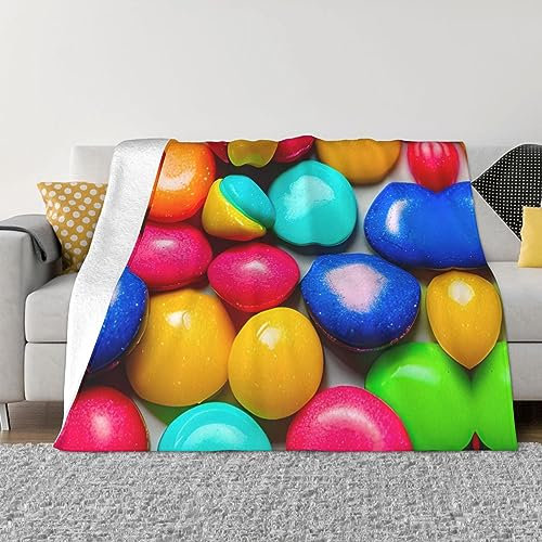 ELFcat Überwurfdecke, leichtes Flanell-Fleece für alle Jahreszeiten, niedliches Bett, Couch/Sofa/Stuhl, Hausdekoration, bunter Süßigkeiten-Druck