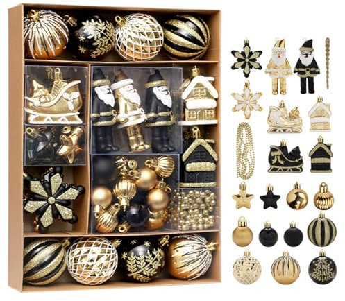 Fouriding 50pcs Christmas Balls Ornaments, Small Baubles, Shatterproof Plastic Christmas Ball Ornaments Hanging Decorations for Xmas Tree Holiday Party (Black)