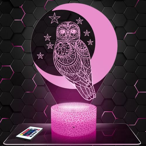 Lampephoto.fr Nachttischlampe Eule Mandala deko Tier Vogel Mond. Geschenkidee Mann Frau objekt Eule Mandala Nachtlicht Erwachsene deko Zimmer. TOP