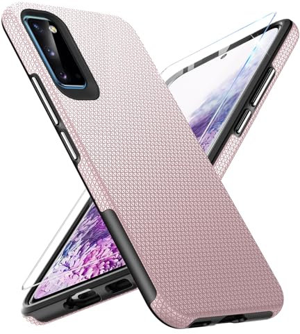 Handyhülle für Samsung Galaxy S20 Hülle mit Schutzfolie, Stoßfest Bumper Kratzfestigkeit rutschfest Schutzhülle Galaxy S20 Schwer Silikon Armor für Samsung S20 Case Cover Tasche (Rosa)