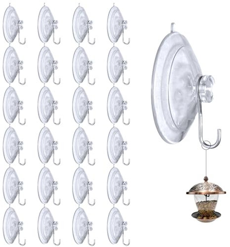 RYAN 24 Pezzi Ventose per Vetro Ø 40 mm con Gancio Hook Forte Rimovibili per Ghirlanda Porta Ganci Ventosa Bagno per Tende per Piastrelle Porta Bagnoschiuma Trasparente