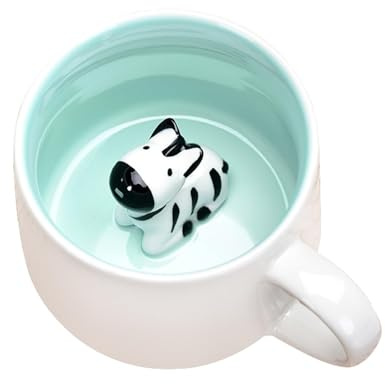 Soulnioi Tasse mignonne en céramique 3D avec figurine animal en forme de zébrure, tasse à café et à thé avec poignée, tasse en céramique artisanale pour le café, le thé, le lait, cadeau pour les