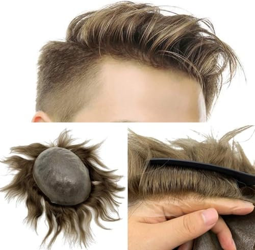 Herren Perücke Transparent PU Männer Toupet Männer Haarteile Einheit Hair Replacement System-Menschenhaar 100% (8 * 10, #3)