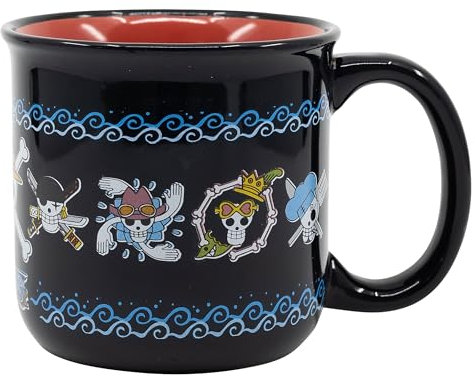 Elbenwald One Piece Tasse mit Skull Motiven 400 ml für Anime-Fans Keramik Schwarz Rot